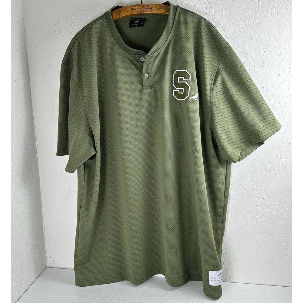 Staple Pigeon Olive Green Mesh Baseball Jersey Mens 3XL Short Sleeve Shirt